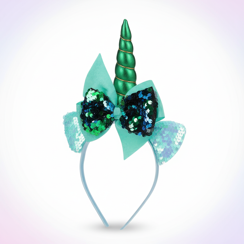 green unicorn headband for kids - white-bg