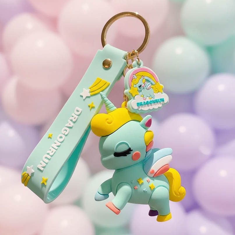 green unicorn keychain - detail