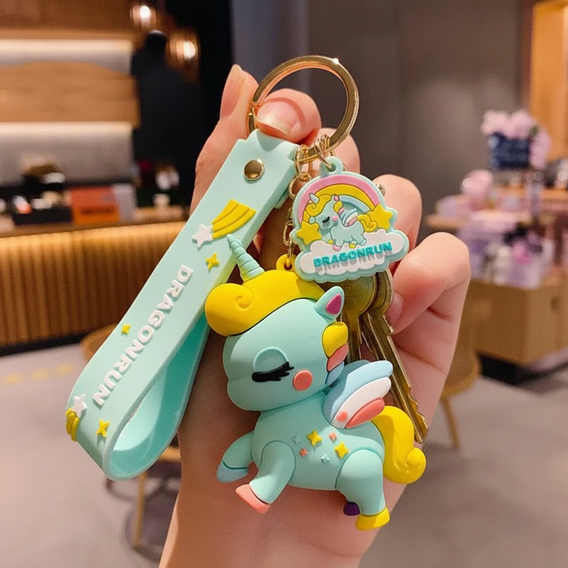 green unicorn keychain - in-use