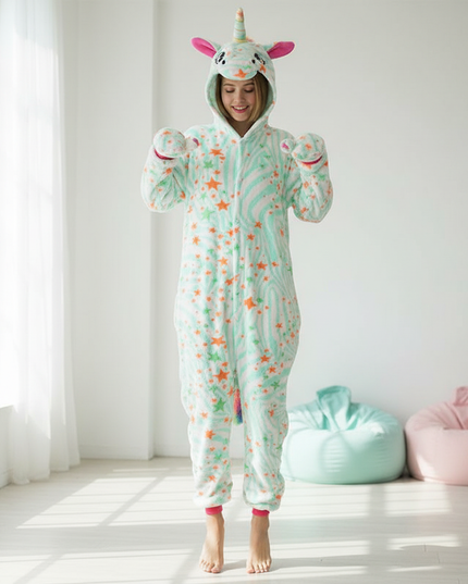 green unicorn onesie - in-use