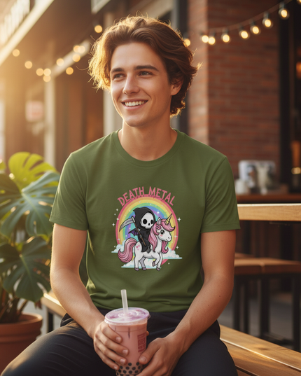 green unicorn shirt - in-use
