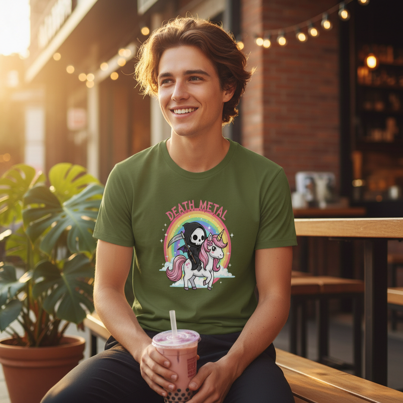 green unicorn shirt - in-use