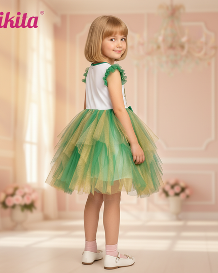 green unicorn tulle flare dress - back