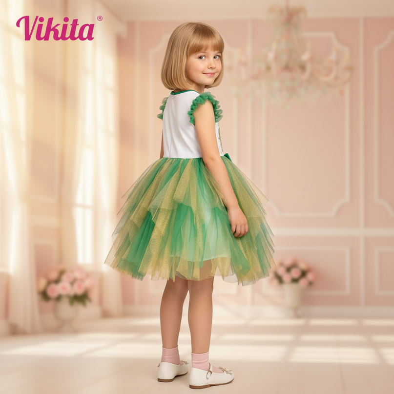 green unicorn tulle flare dress - back