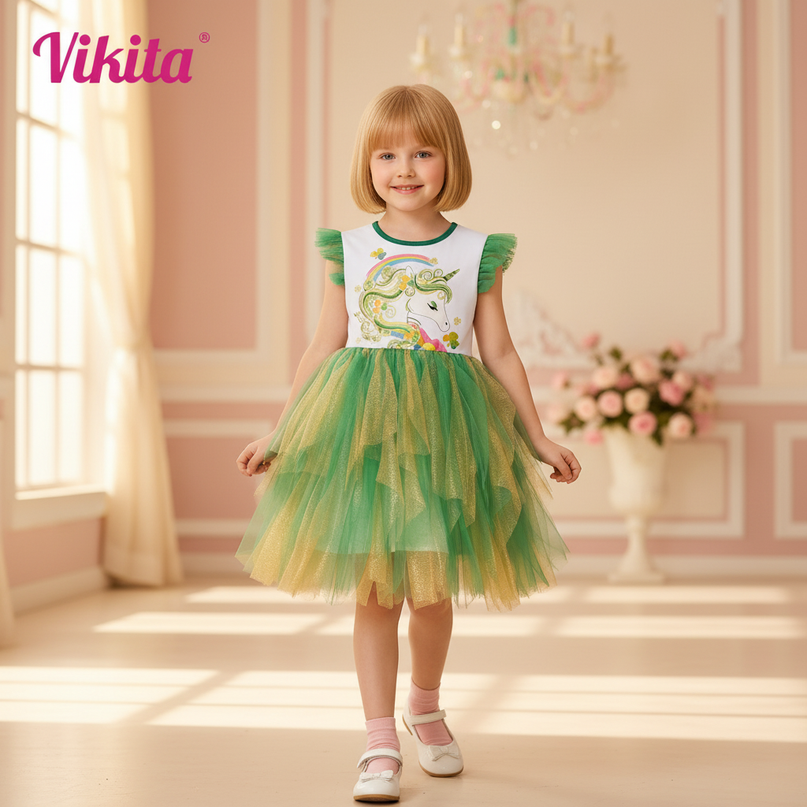 green unicorn tulle flare dress - detail