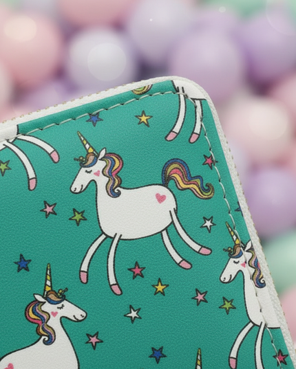 green unicorn wallet - detail