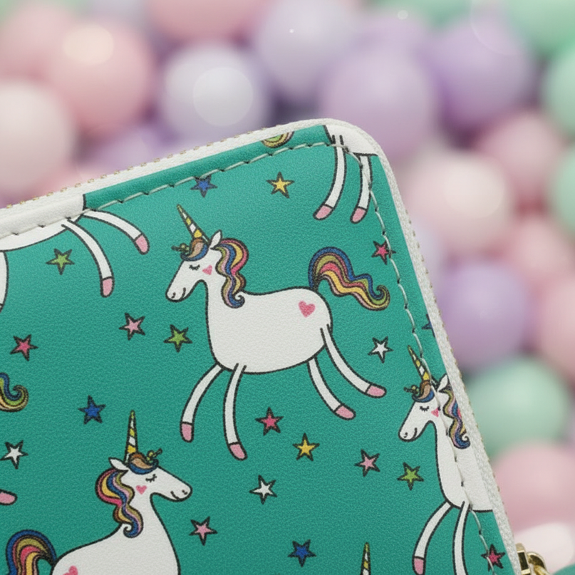 green unicorn wallet - detail
