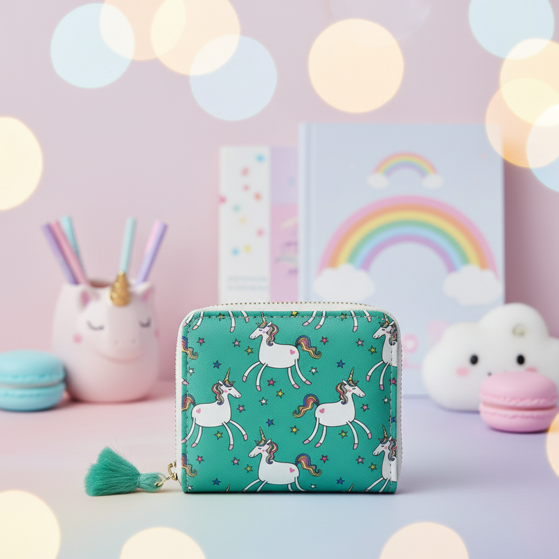 green unicorn wallet - lifestyle