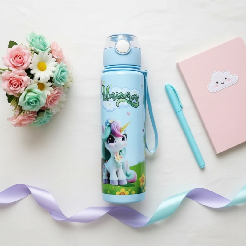 green unicorn water bottle - flat-lay