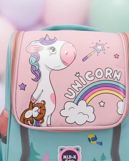 green unicorn waterproof school backpack - detail