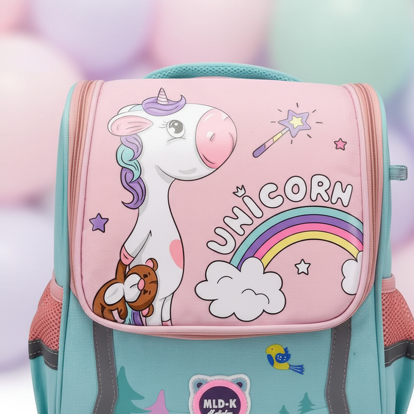 green unicorn waterproof school backpack - detail