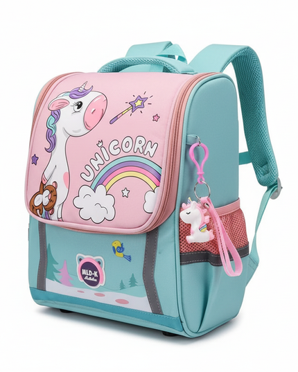 green unicorn waterproof school backpack - white-bg