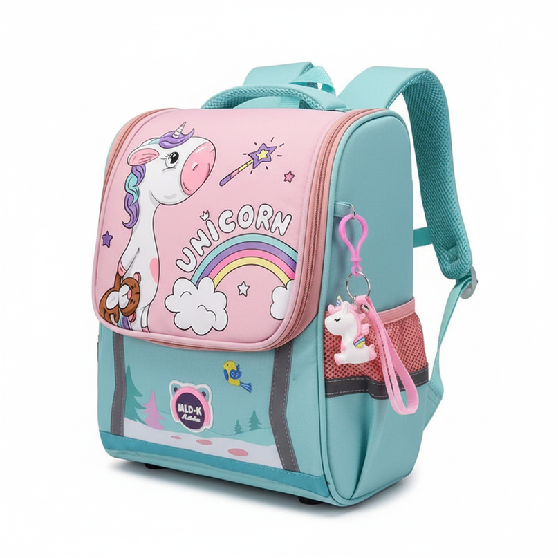 green unicorn waterproof school backpack - white-bg
