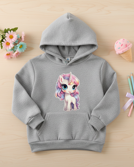 grey unicorn hoodie kids - flat-lay