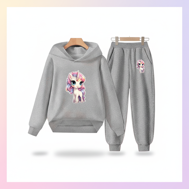 grey unicorn hoodie set - white-bg