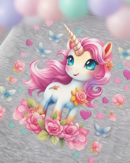 grey unicorn zip hoodie girls - detail