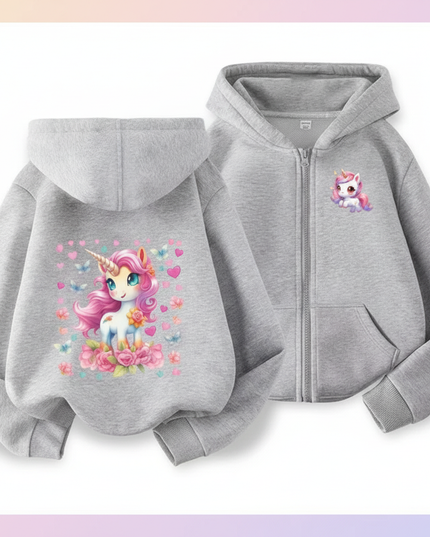 grey unicorn zip hoodie girls - white-bg