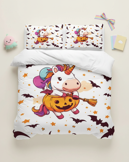 halloween pumpkin unicorn bedding - flat-lay