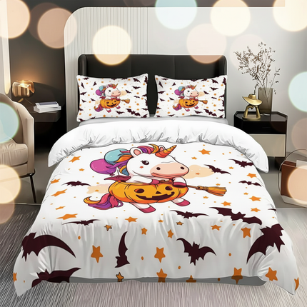 halloween pumpkin unicorn bedding - lifestyle