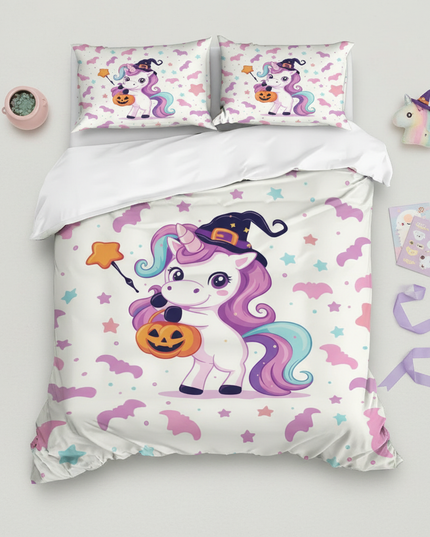 halloween witch unicorn bedding - flat-lay