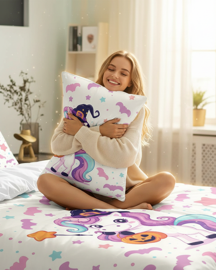 halloween witch unicorn bedding - in-use