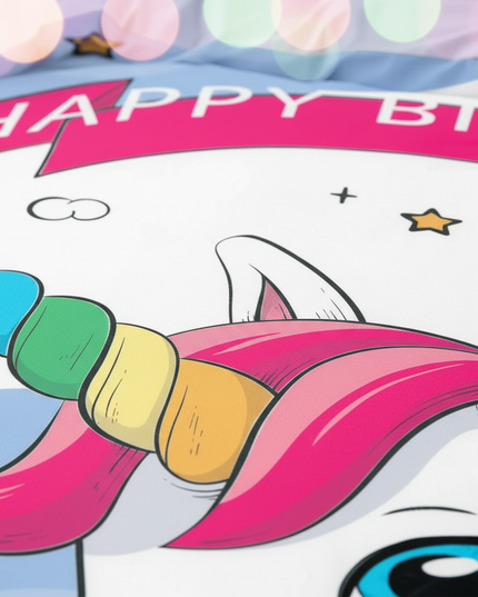happy birthday unicorn bedding - detail