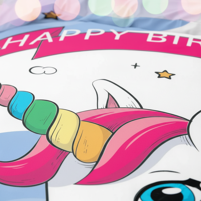 happy birthday unicorn bedding - detail
