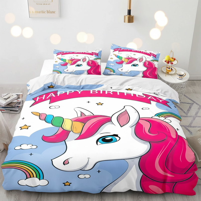 happy birthday unicorn bedding - lifestyle
