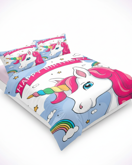 happy birthday unicorn bedding - white-bg