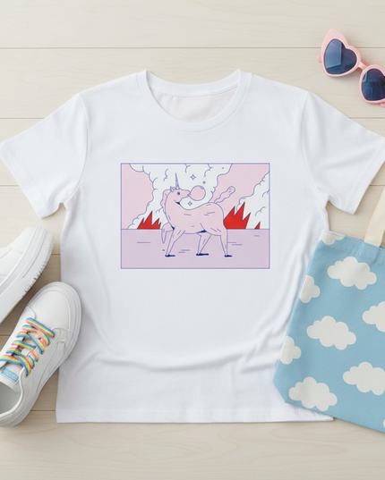 harajuku unicorn shirt - flat-lay