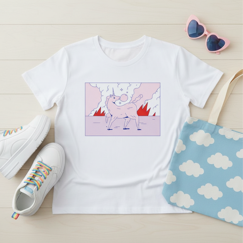 harajuku unicorn shirt - flat-lay