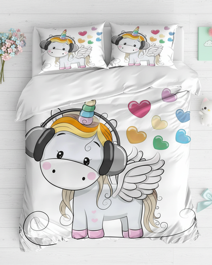 headphones unicorn bedding - flat-lay