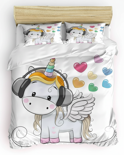 headphones unicorn bedding - white-bg