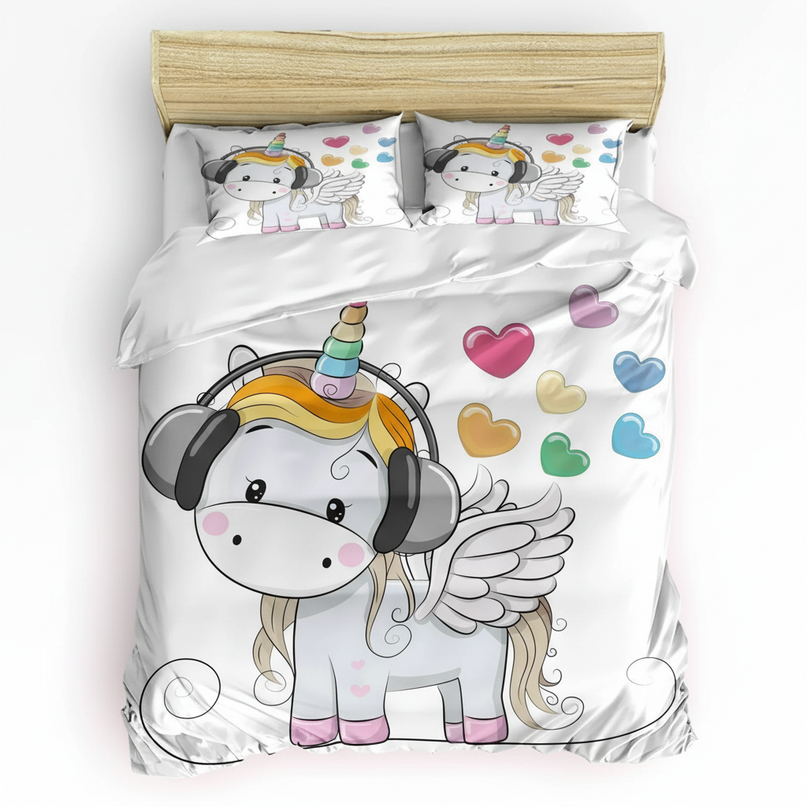 headphones unicorn bedding - white-bg