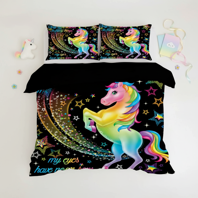 heart believes unicorn bedding - flat-lay