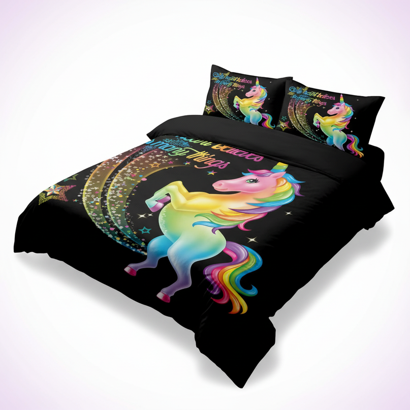 heart believes unicorn bedding - white-bg