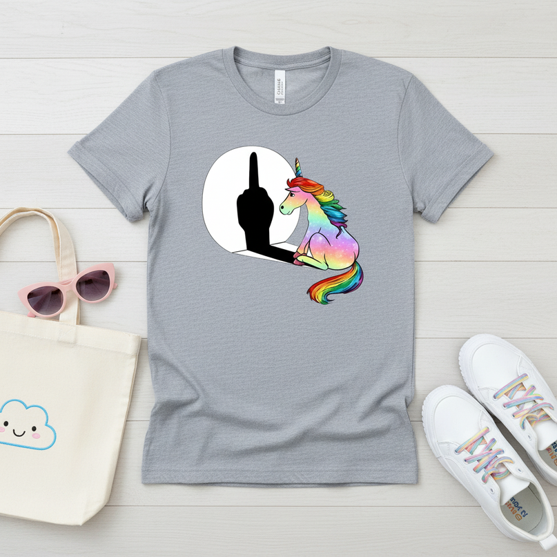 heather gray unicorn shirt - flat-lay