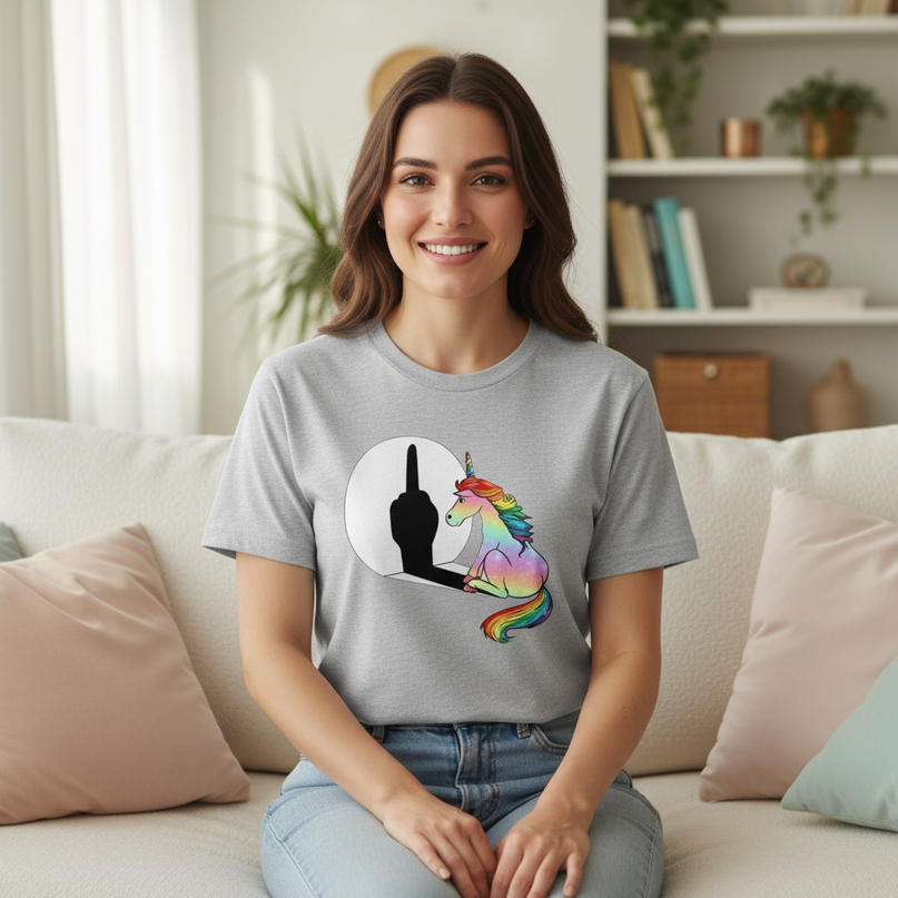 heather gray unicorn shirt - lifestyle