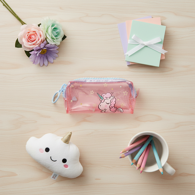 holographic unicorn pencil case - flat-lay