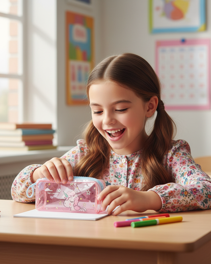 holographic unicorn pencil case - in-use