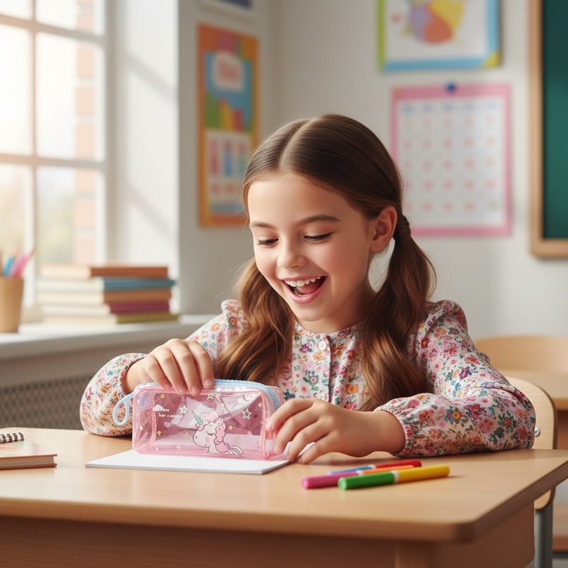 holographic unicorn pencil case - in-use