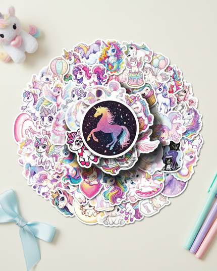 holographic unicorn stickers - flat-lay
