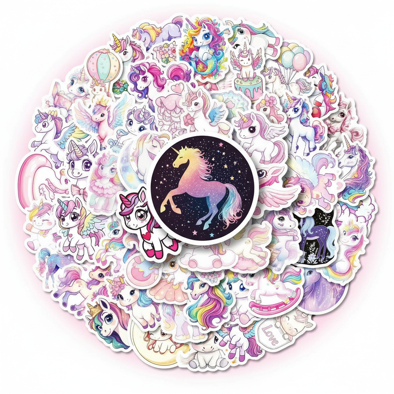 holographic unicorn stickers - white-bg