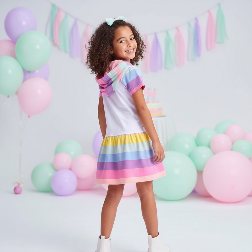 hooded unicorn dress girls - back