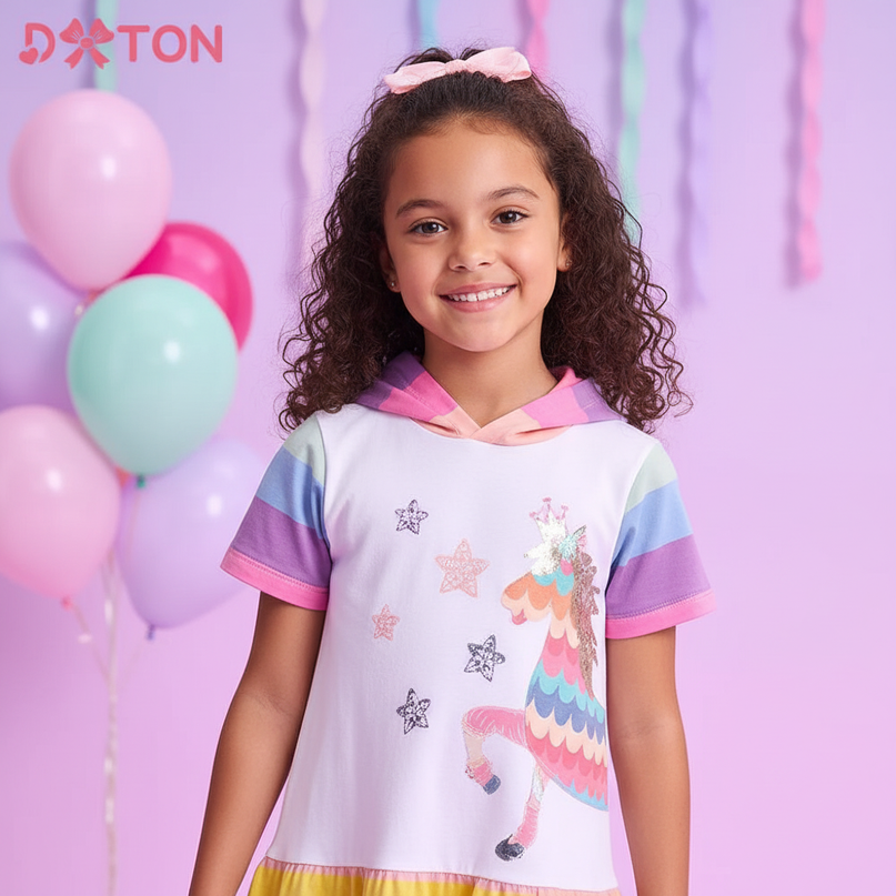 hooded unicorn dress girls - detail
