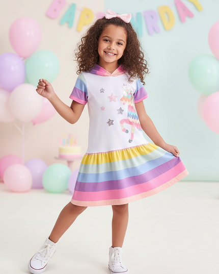 hooded unicorn dress girls - front