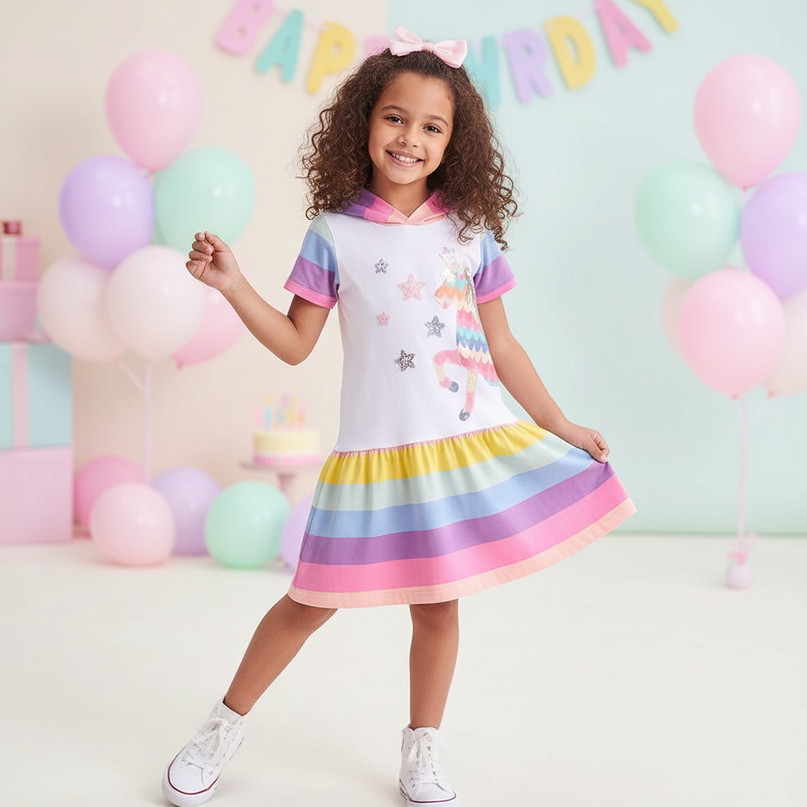 hooded unicorn dress girls - front