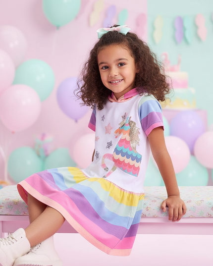 hooded unicorn dress girls - sitting