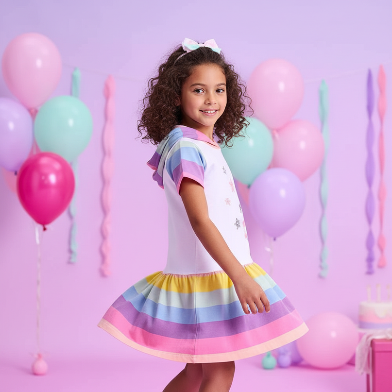 hooded unicorn dress girls - three-quarter