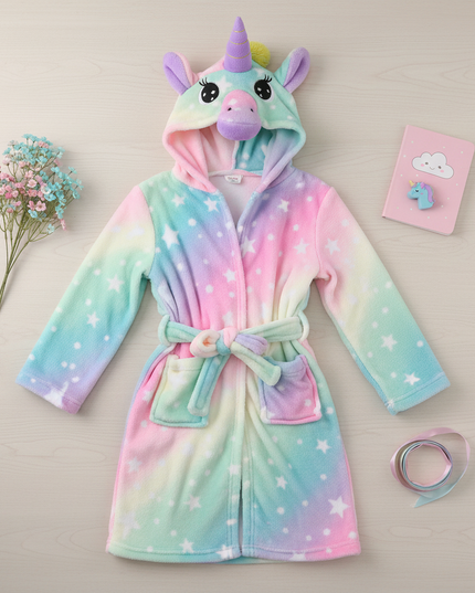 hooded unicorn robe - flat-lay